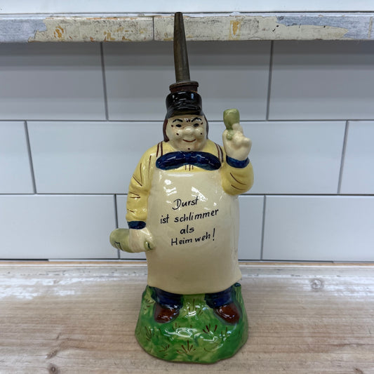 German Figural Decanter, Rare Ceramic Hand Painted