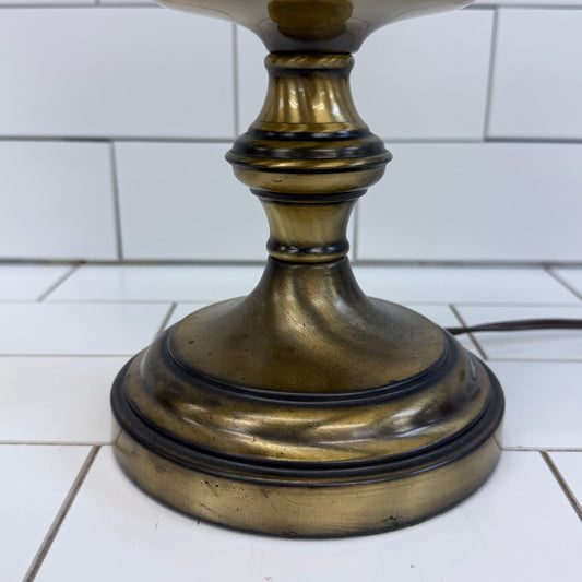 Vintage Brass Hurricane Table Lamp Milk Glass Shade Tested Works