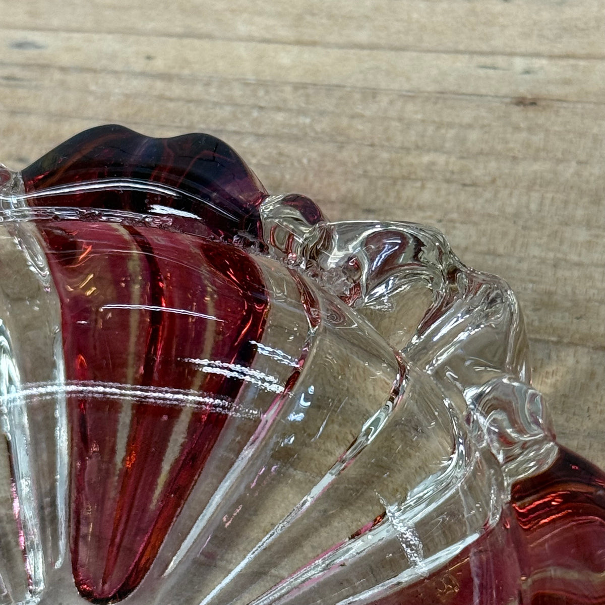 Pink & Clear Glass Scalloped Dishes Set of 4 Vintage 1960s