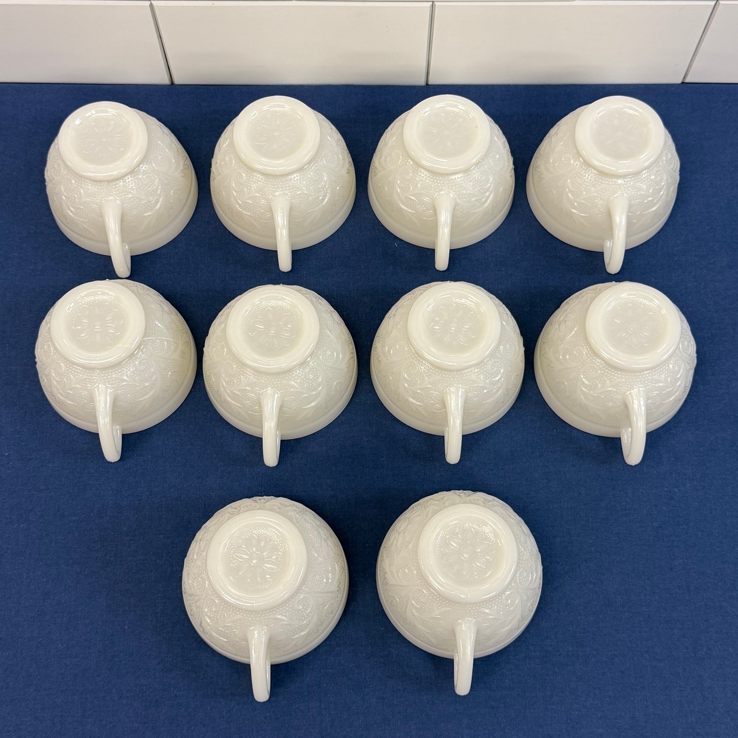 Anchor Hocking Milk Glass Punch Bowl & 10 Cup Set 1960s