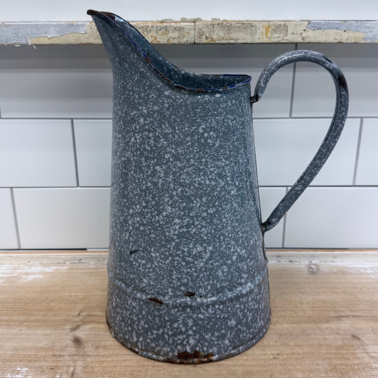 Vintage Gray Graniteware Enamel Pitcher Farmhouse Decor