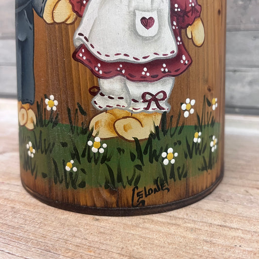 Hand Painted Wooden Butter Churner, Signed