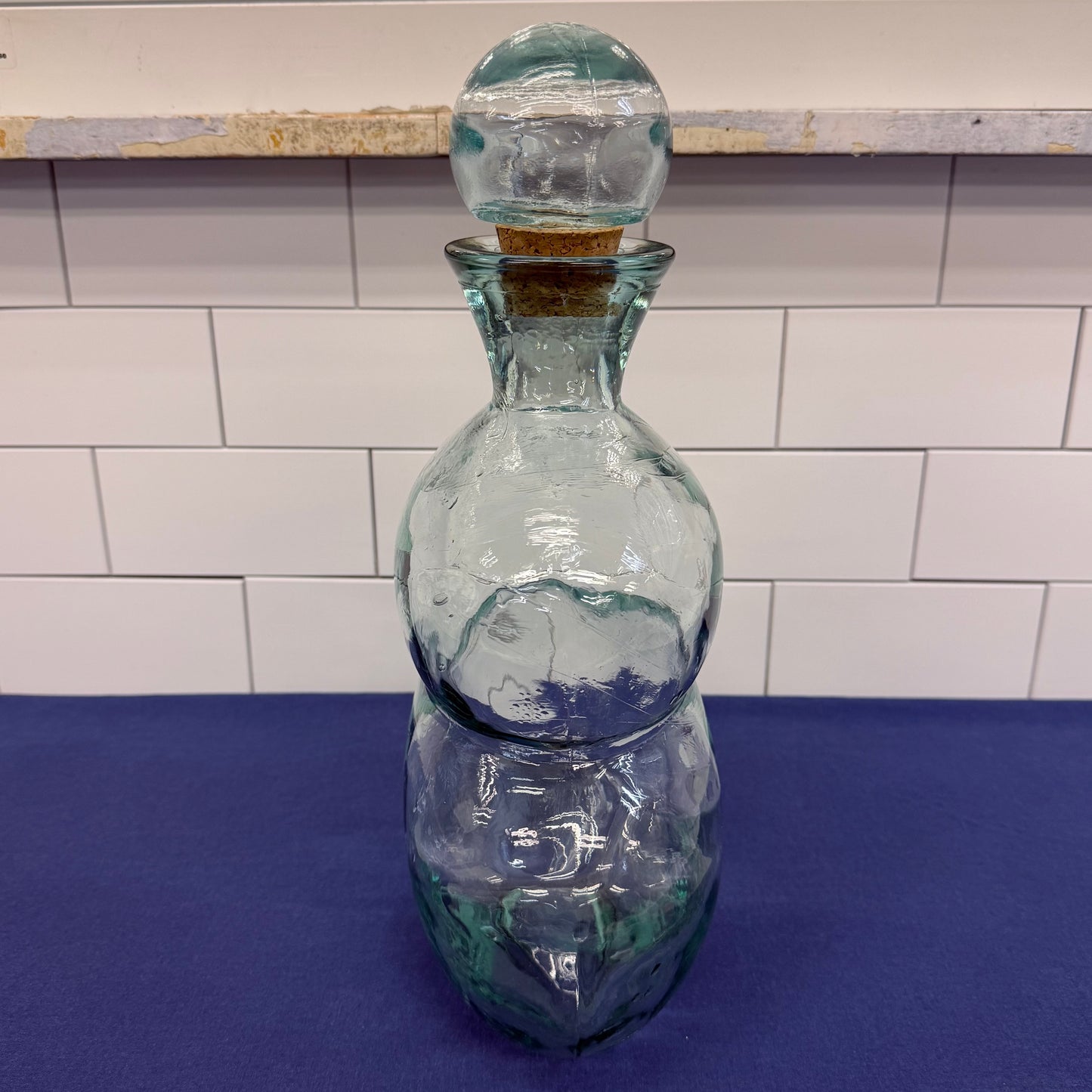 Hand-Blown Recycled Glass Decanter with Cork Stopper