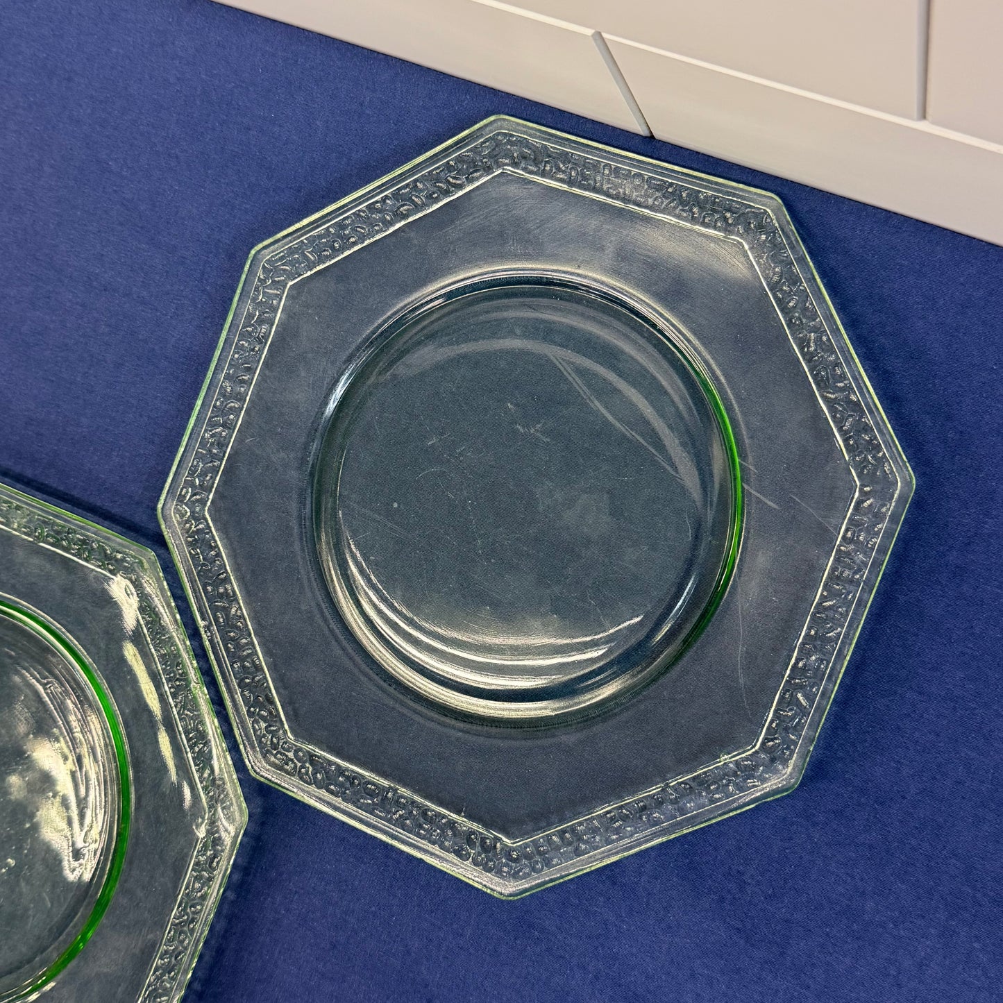 Uranium Glass Octagonal Plates Set of 2 c.1930s