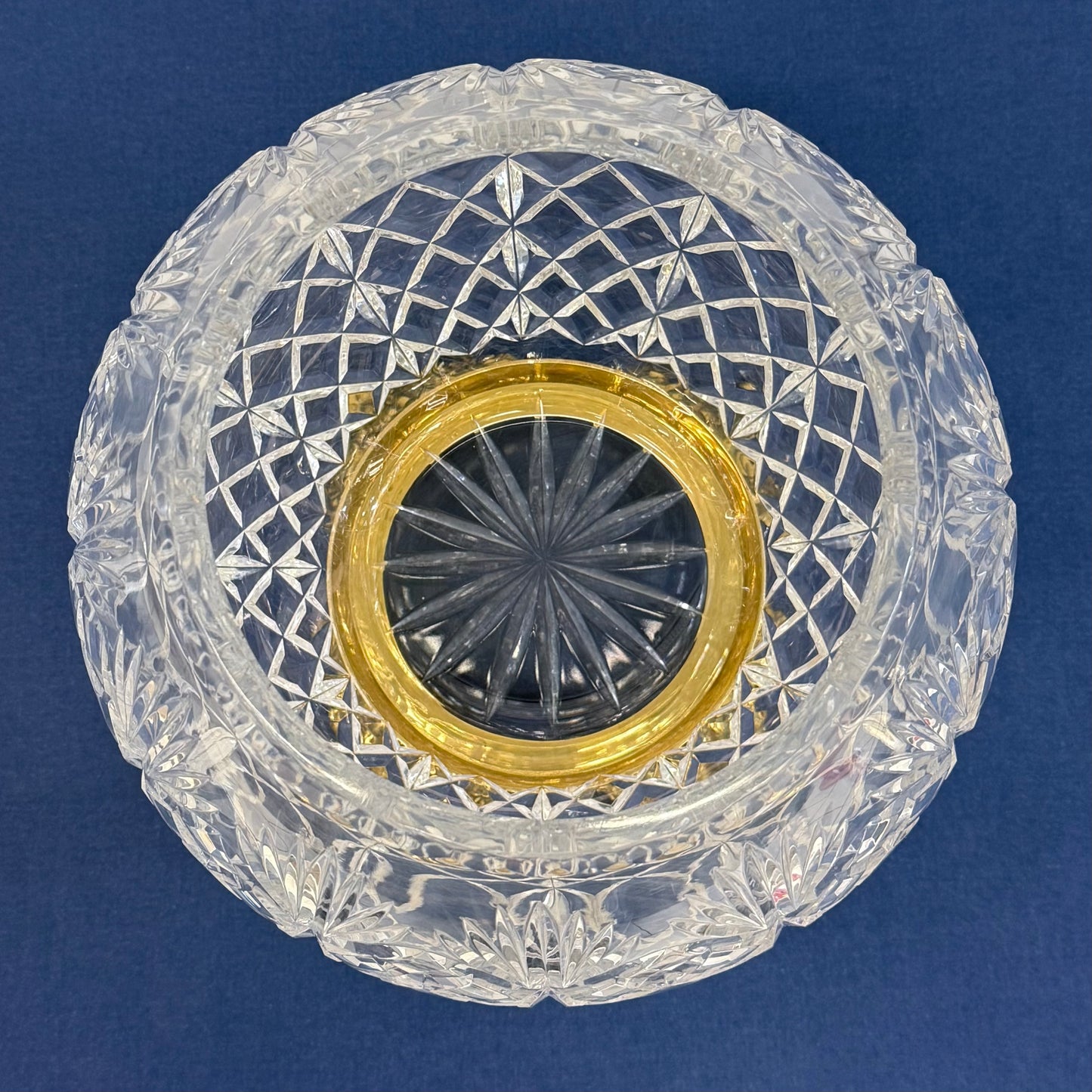 Hollywood Regency Cut Crystal Rose Bowl Brass Stand