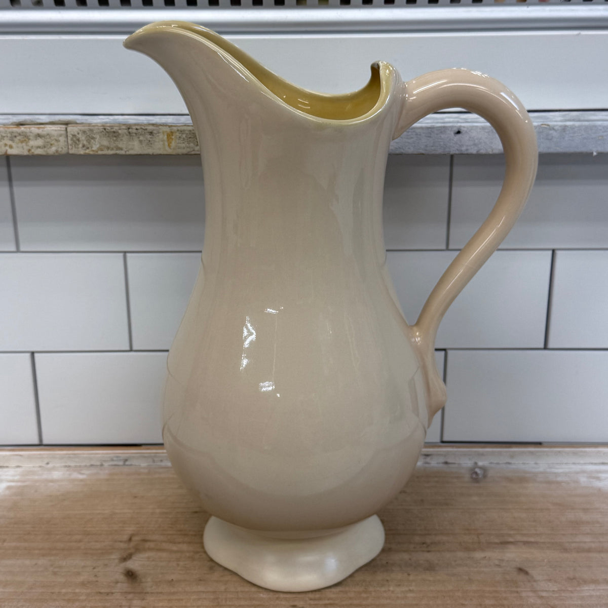 Ceramic Pitcher Embossed Leaf Design Farmhouse Decor 13”