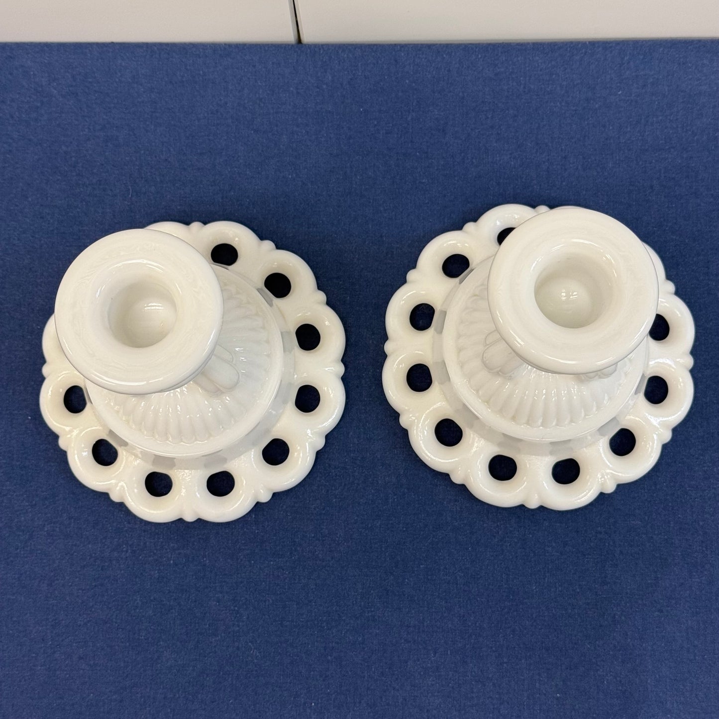 Westmoreland Doric Lace Candlestick Holders, Milk Glass