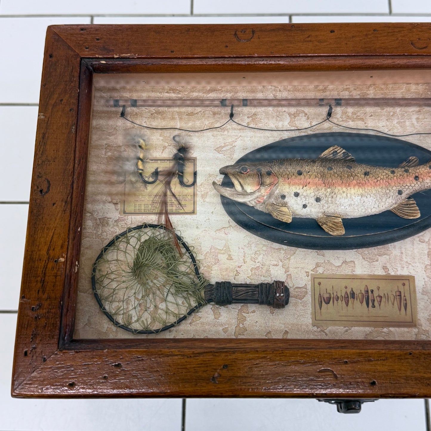 Fishing Memorabilia Shadow Box Storage Wooden Display Case