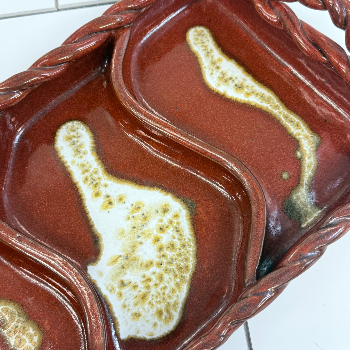 Vintage Studio Art Pottery Divided Serving Tray Signed Stoneware