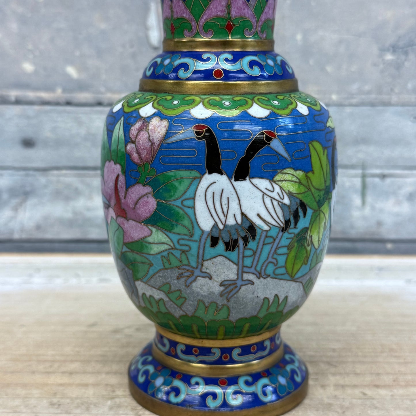 Chinese Lotus & Crane Cloisonné Vase