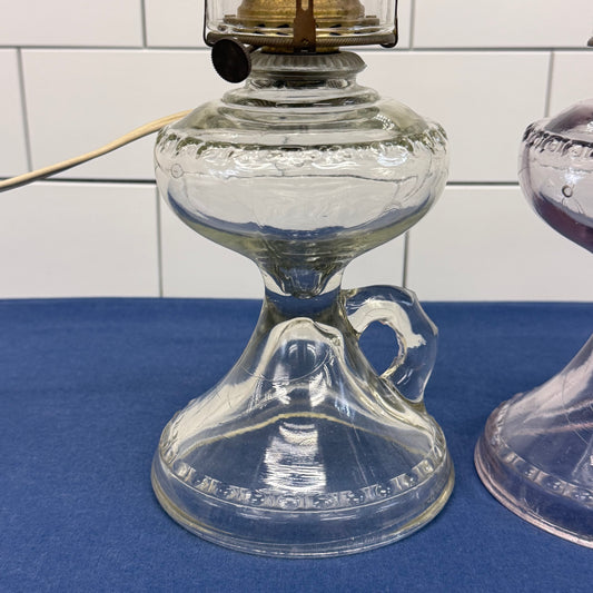 Electrified Glass Oil Finger Lamps with Chimneys Shades Set of 2