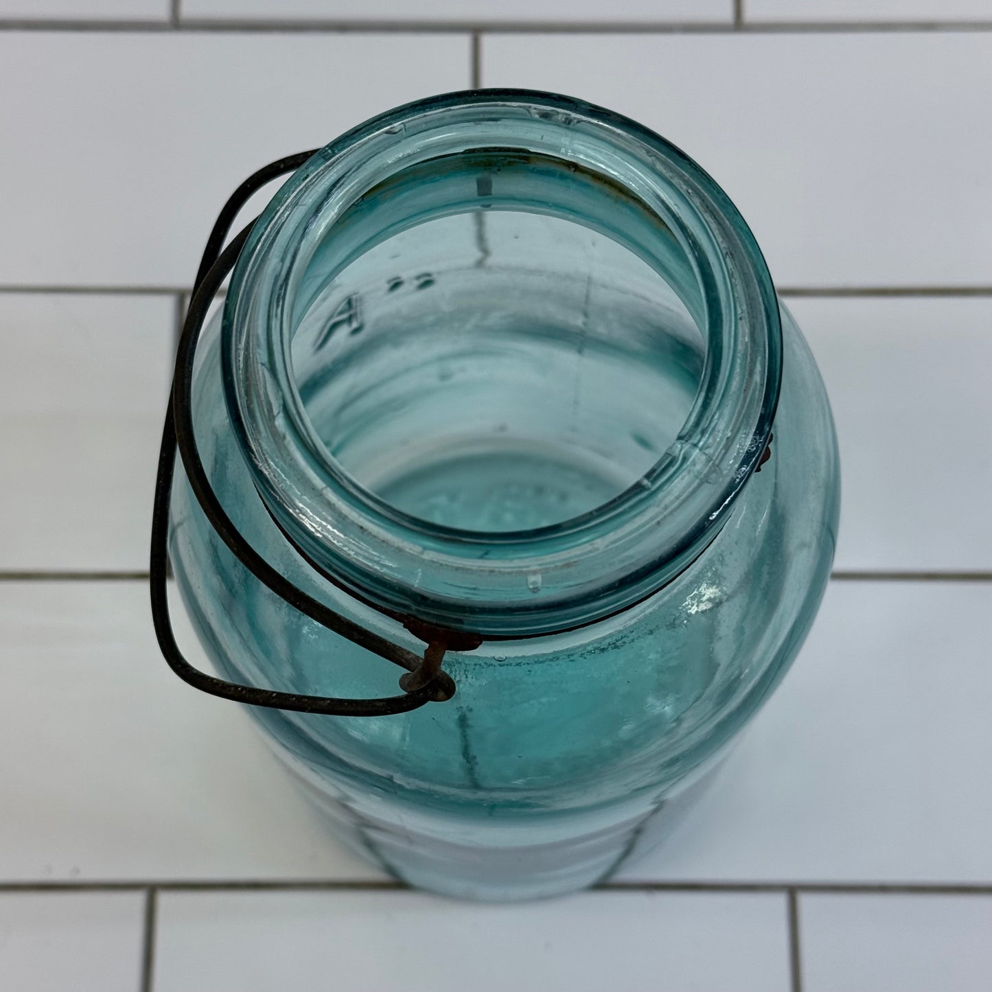 Hazel Atlas E-Z Seal Aqua Glass Canning Jar USA 1910s-1920s