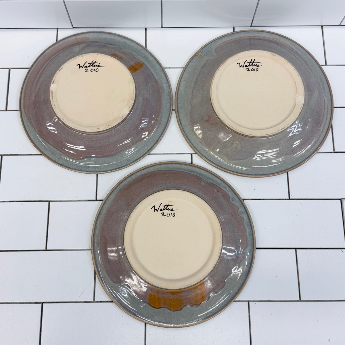 Studio Pottery Stoneware Plates Set of 3 Signed Walters 2010