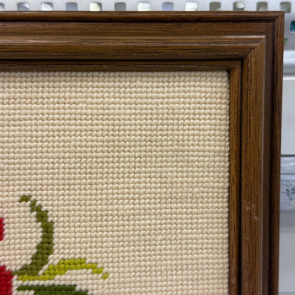 Cherries & Flowers Framed Embroidery Art Vintage 1970s