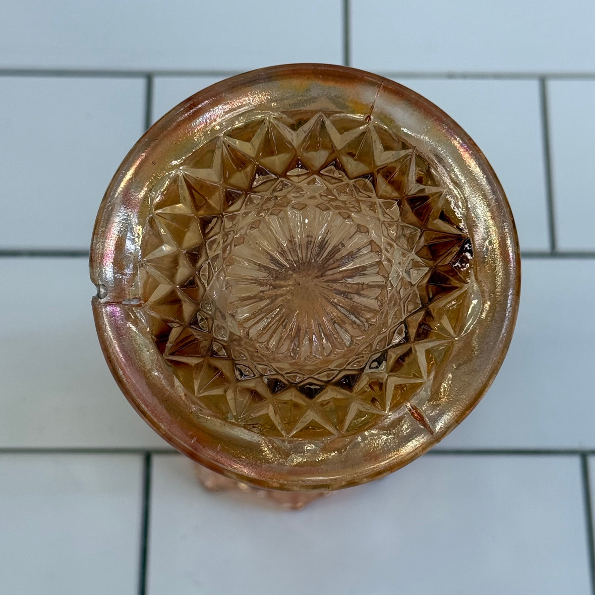 Fenton Long Thumbprint Marigold Carnival Glass Vase c. 1910