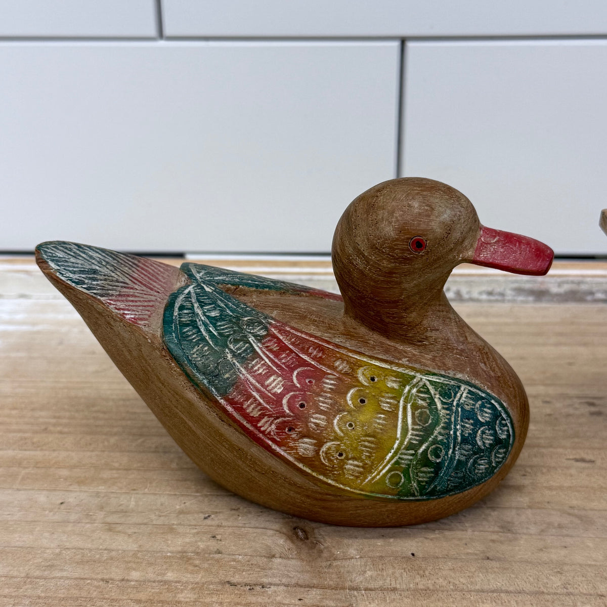 Hand Painted Wood Duck Decoy Figurines Thailand Set