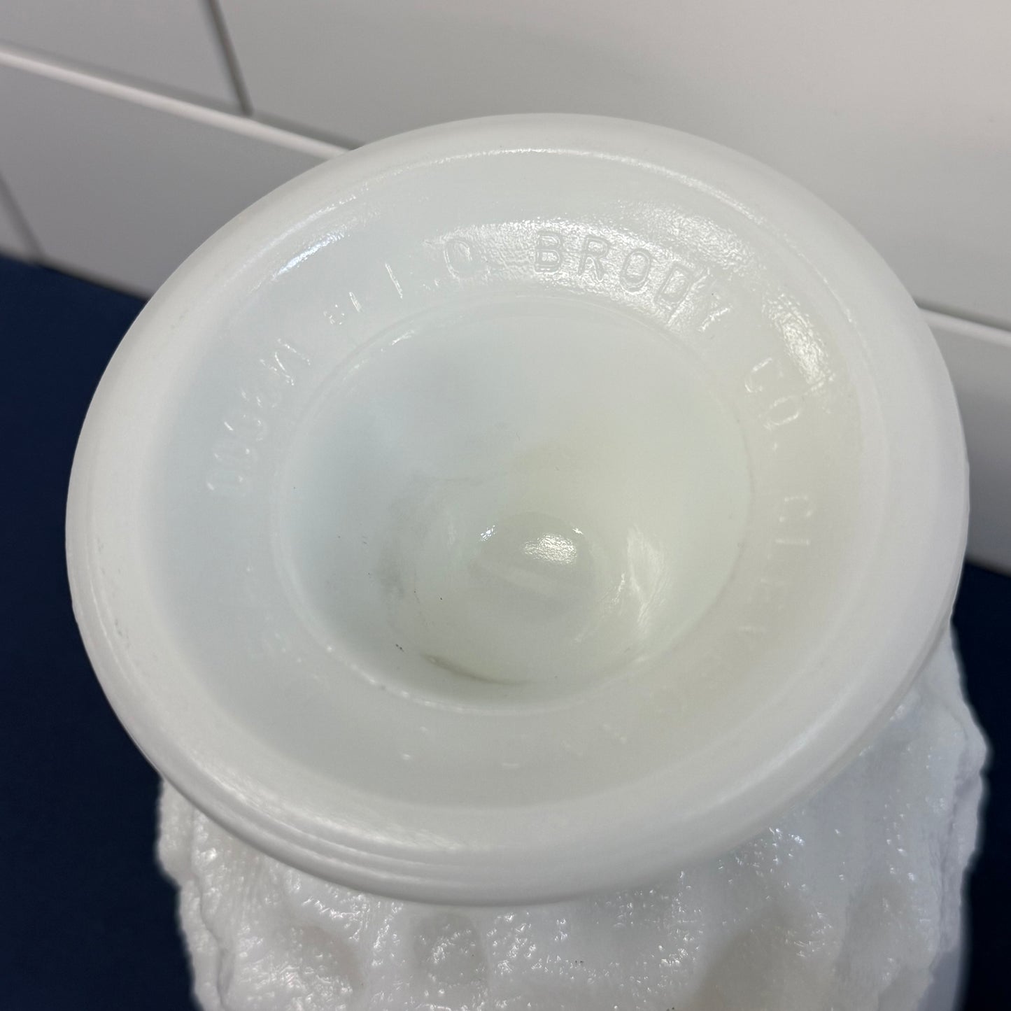 E.O. Brody Milk Glass Pedestal Vases Set of 2 Vintage 1950s