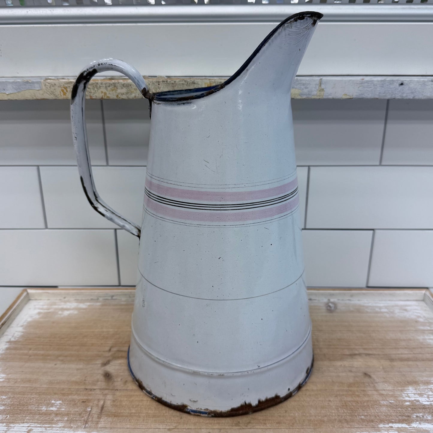 Striped Enamelware Pitcher