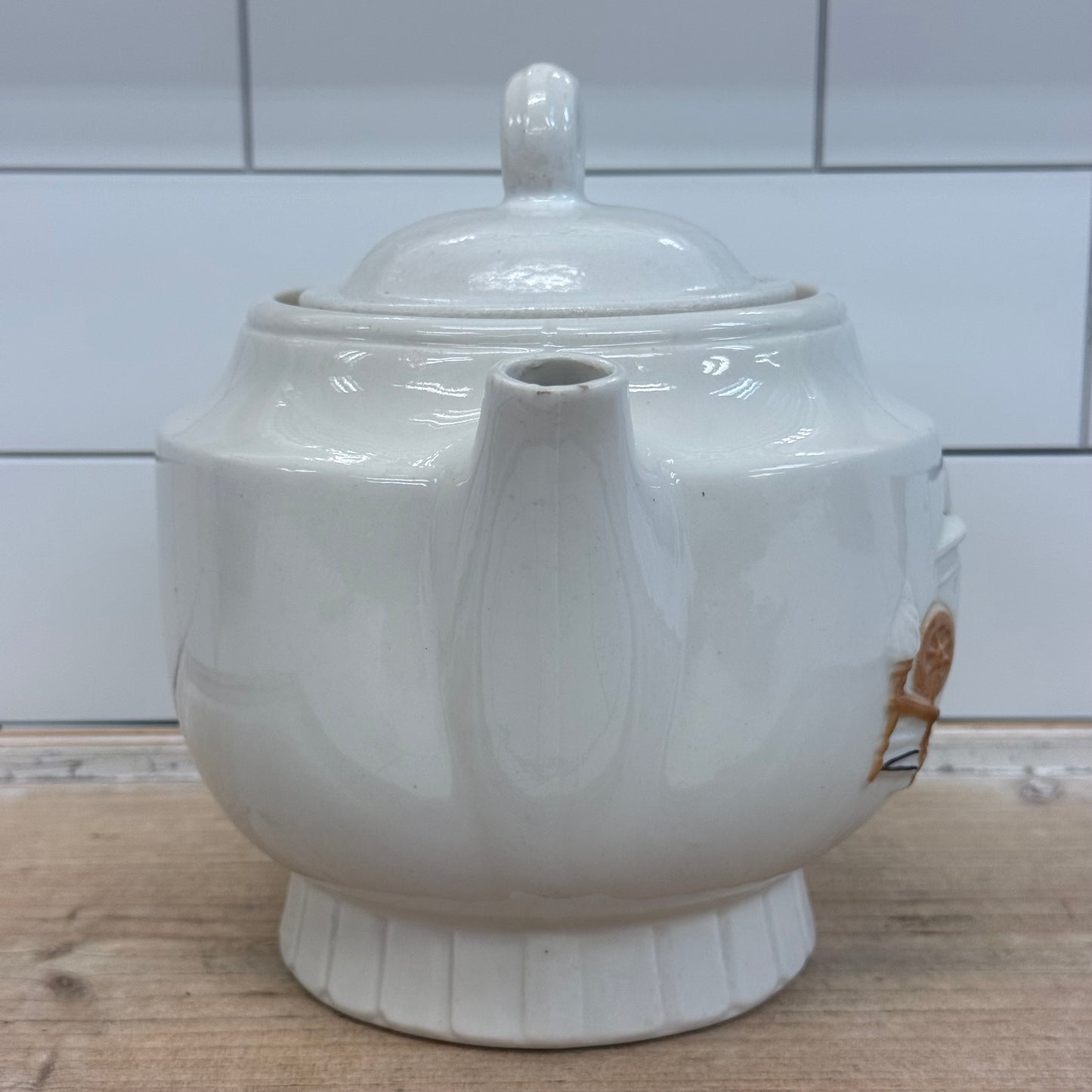 Porcelier Colonial Hearth Scene Vitreous China Teapot 1950s