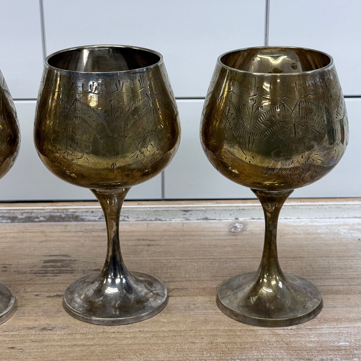 Vintage Floral Etched Goblets, Set of 4