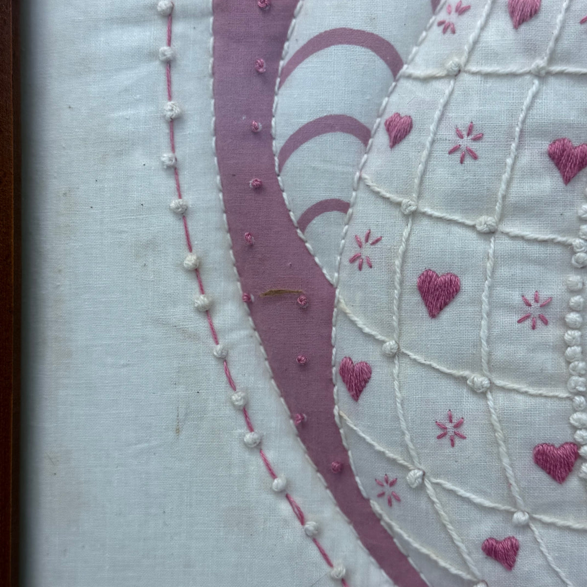 Teddy Bear Embroidery Pink Pajamas Nursery Textile Wall Art