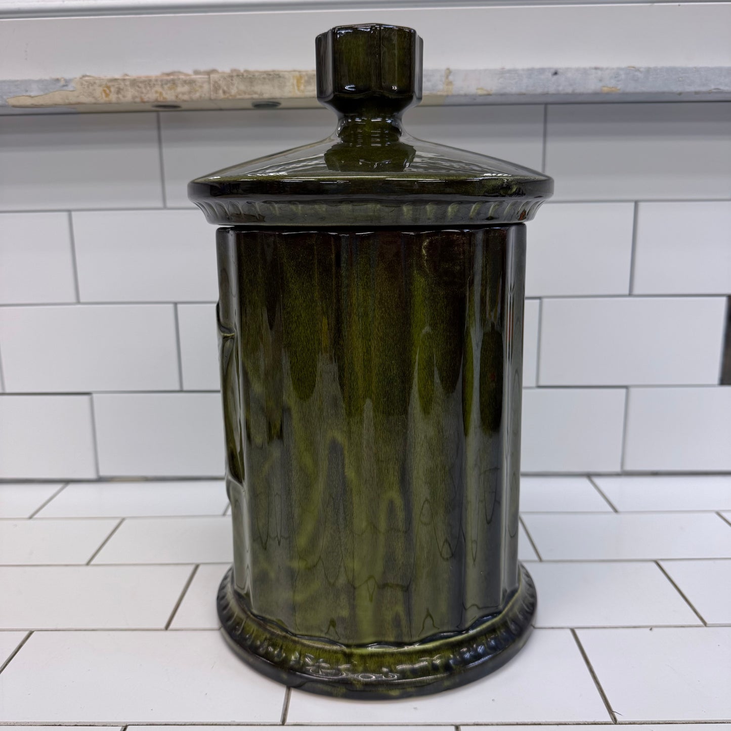 Green Drip Glaze Eagle Cookie Jar #2925 Ceramic Canister