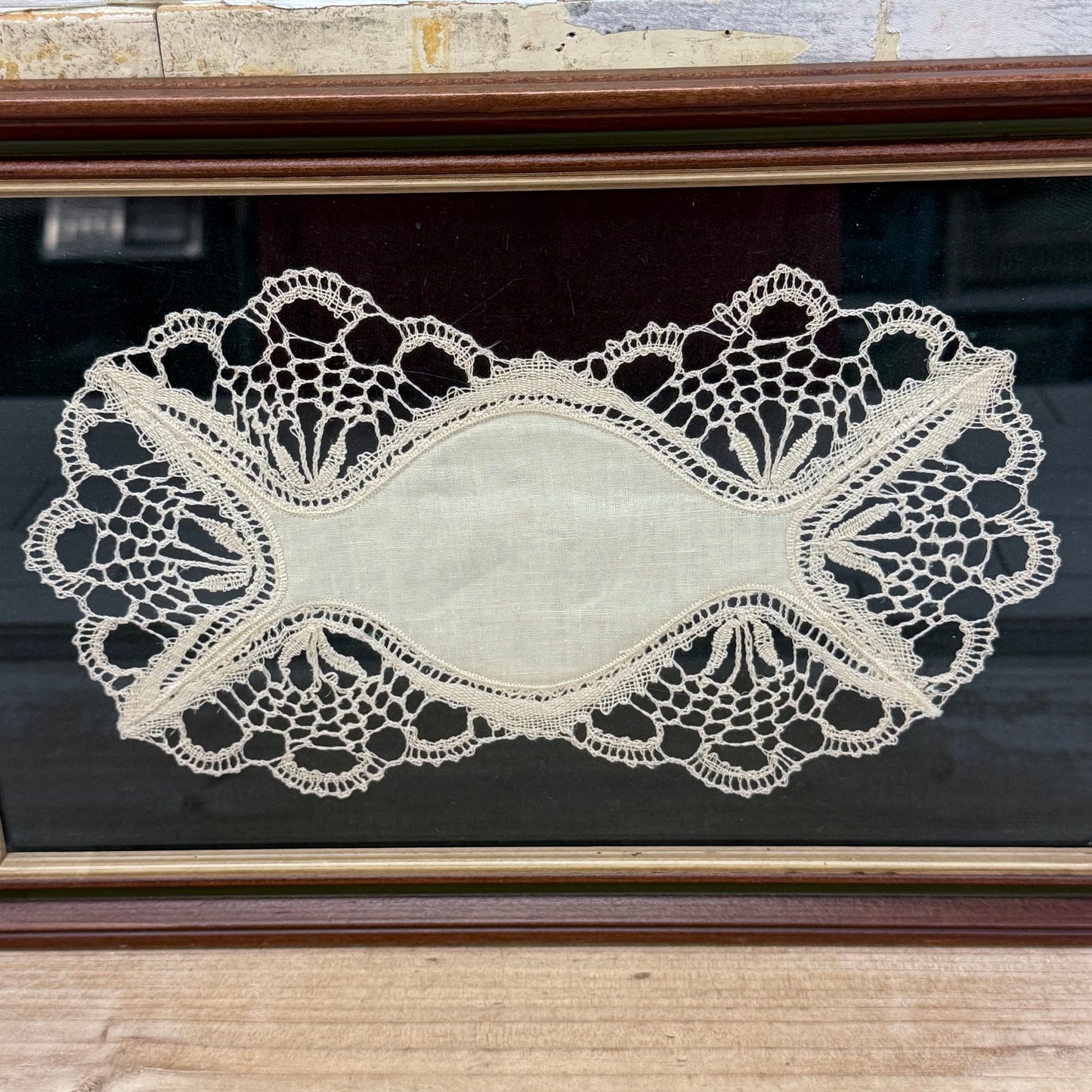 Framed French Lace Doily, Textile Art