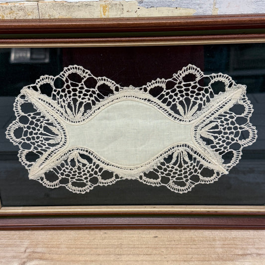 Framed French Lace Doily, Textile Art