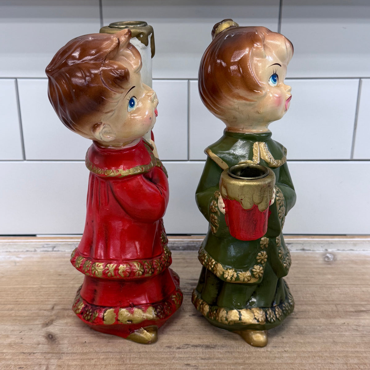 Vintage STAR Japan Christmas Choir Children Candle Holders Set of 2