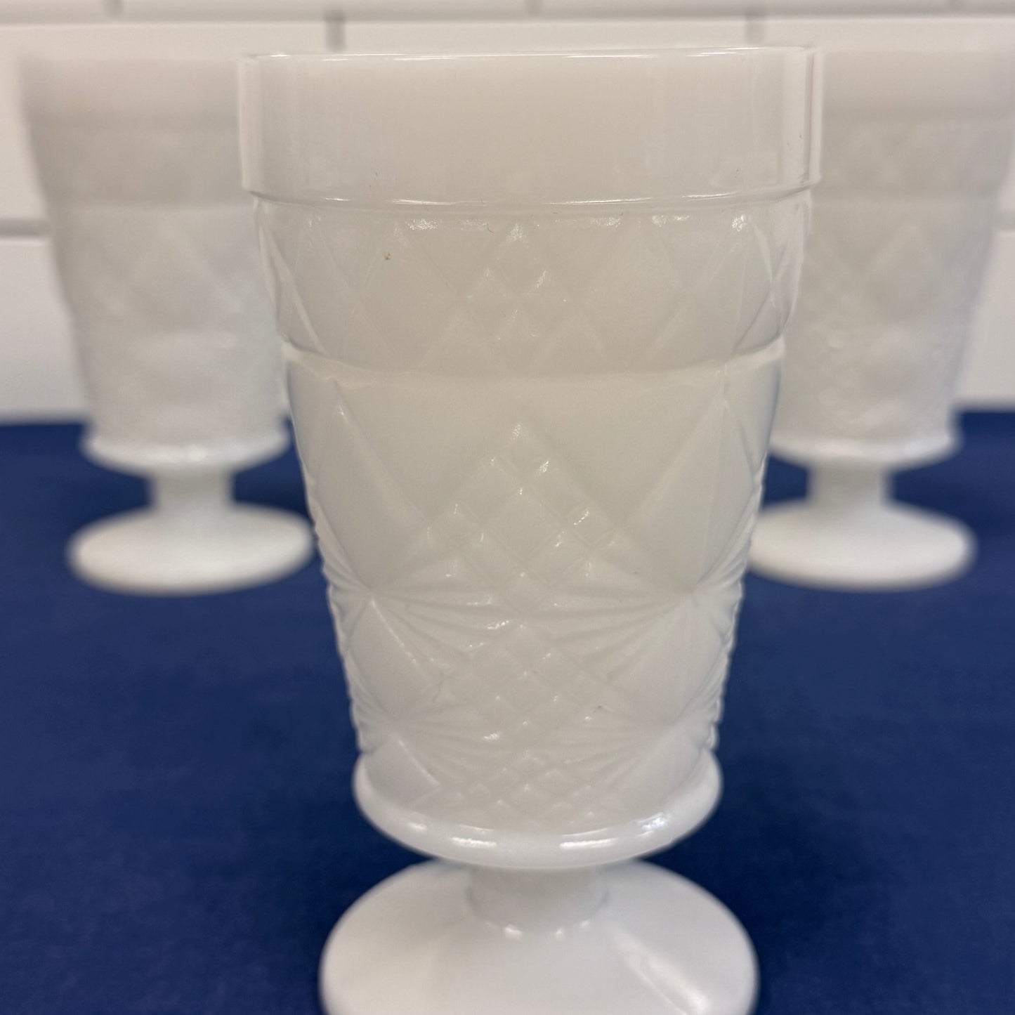 Hazel-Atlas Milk Glass Pedestal Goblets Set of 3 Vintage 1960s