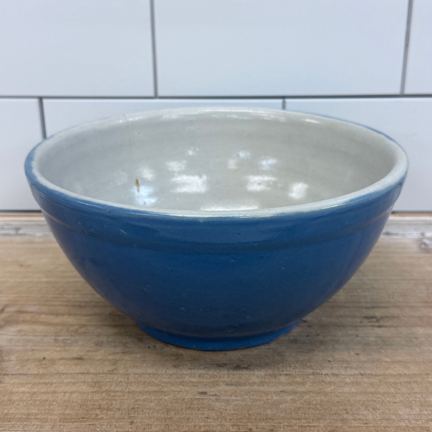 Blue Glazed Stoneware Mixing Bowl #7 1950s