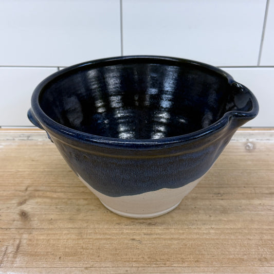 Blue Stoneware Pottery Batter Bowl Signed