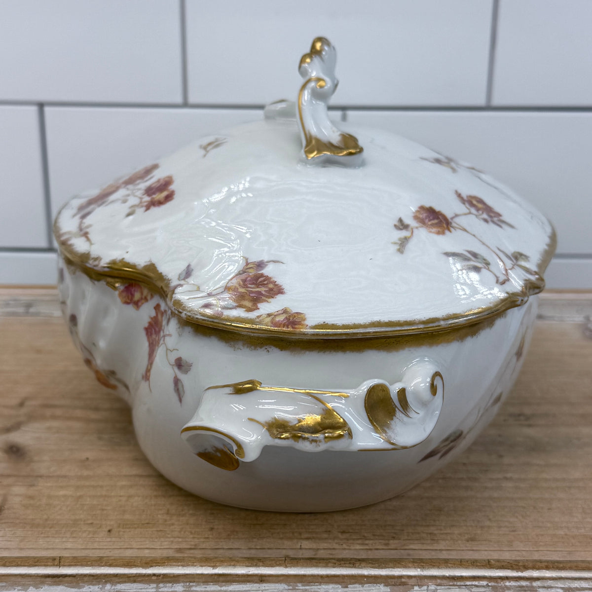 Jean Pouyat Limoges Rose Covered Vegetable Bowl c.1900