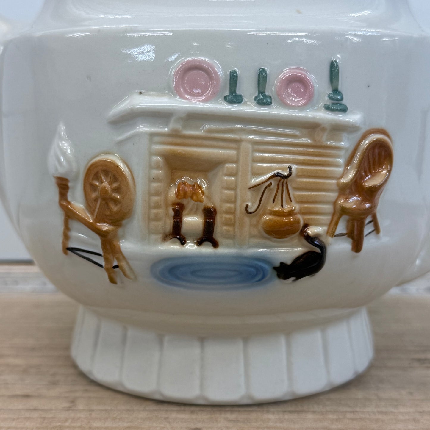 Porcelier Colonial Hearth Scene Vitreous China Teapot 1950s