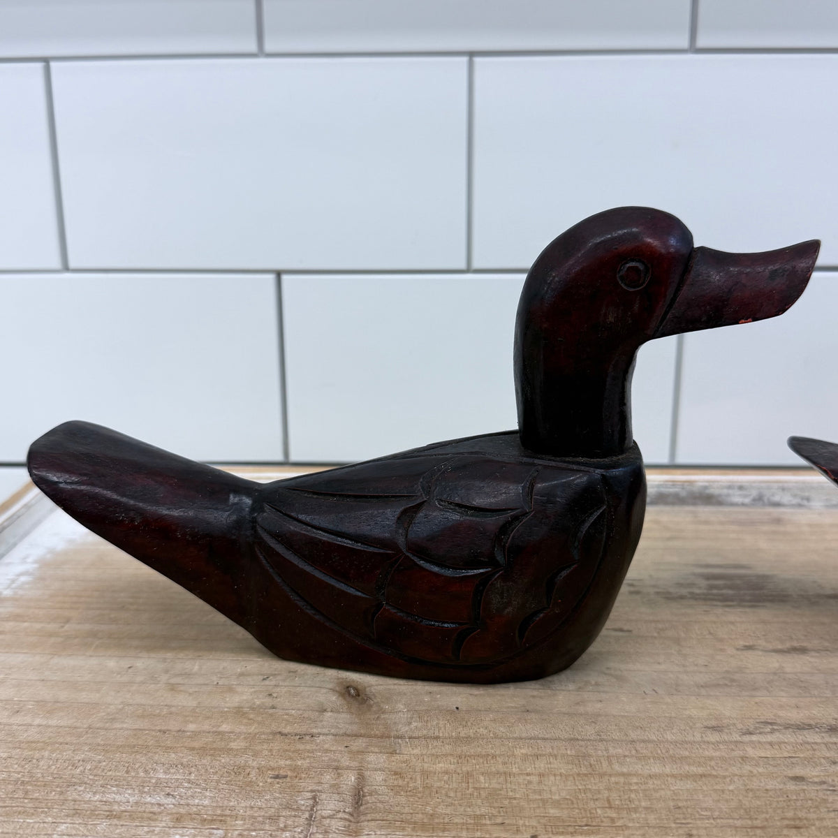 Duck Figurines Pair Hand-Carved Wood - Rustic Lodge Decor