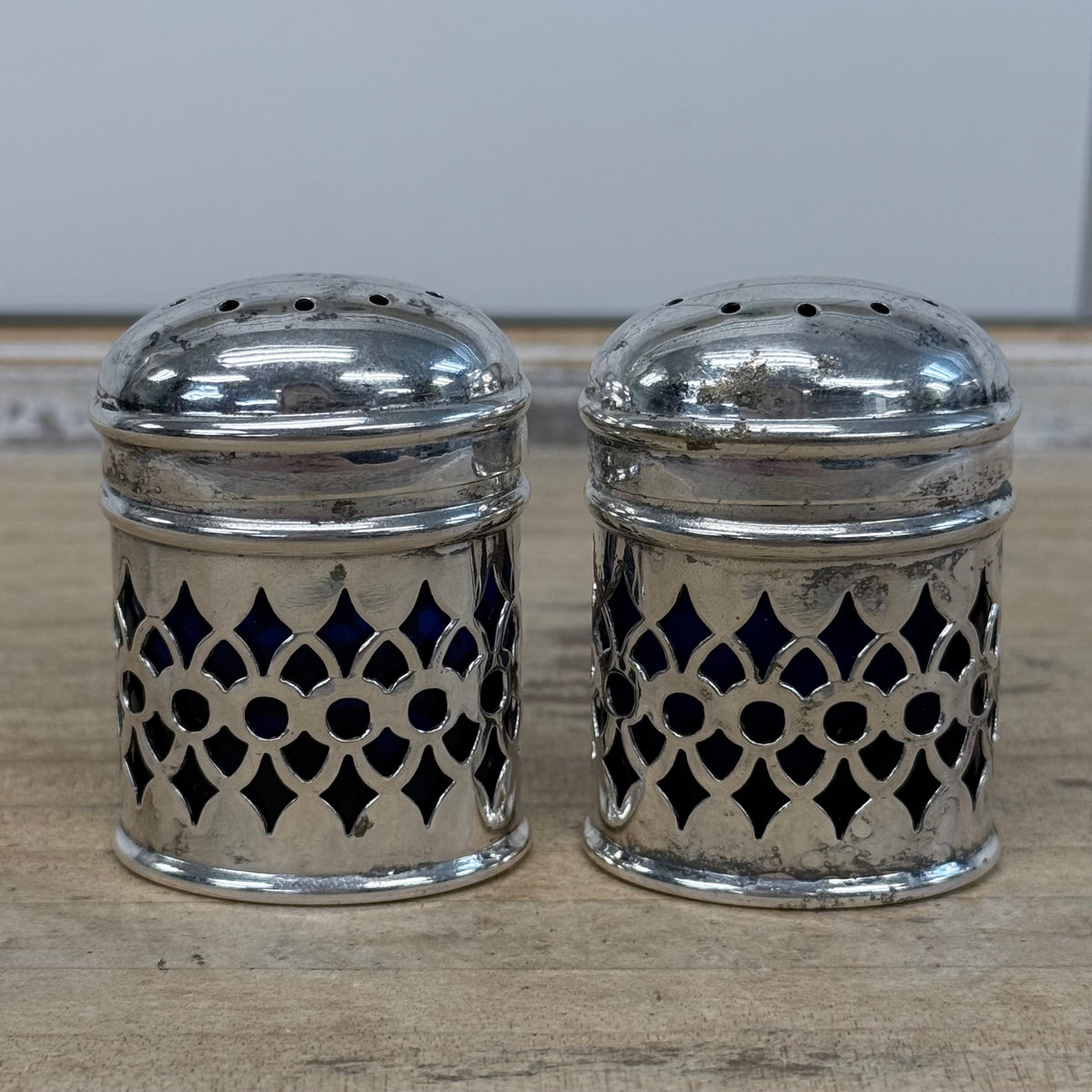 LWL Co EPNS Cobalt Glass Salt Pepper Shakers Set