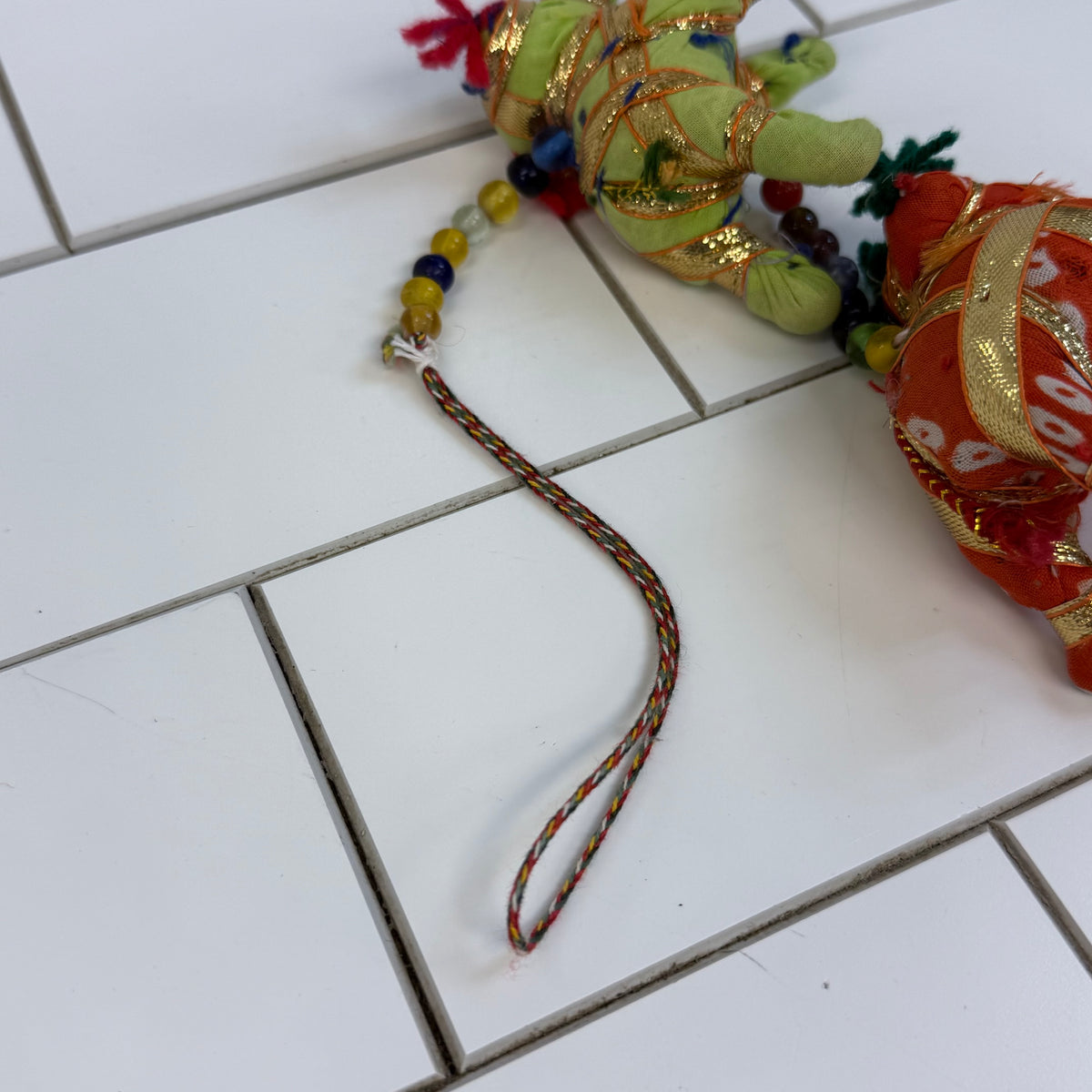 Elephant Door Hanging Fabric Glass Beads & Bell Decor
