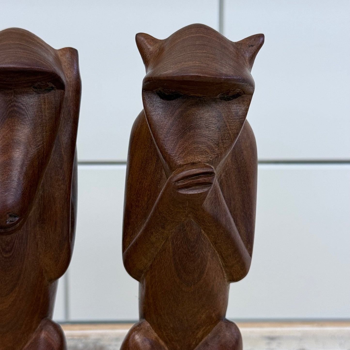 Three Wise Monkeys Carved Wood Figurines Set of 3