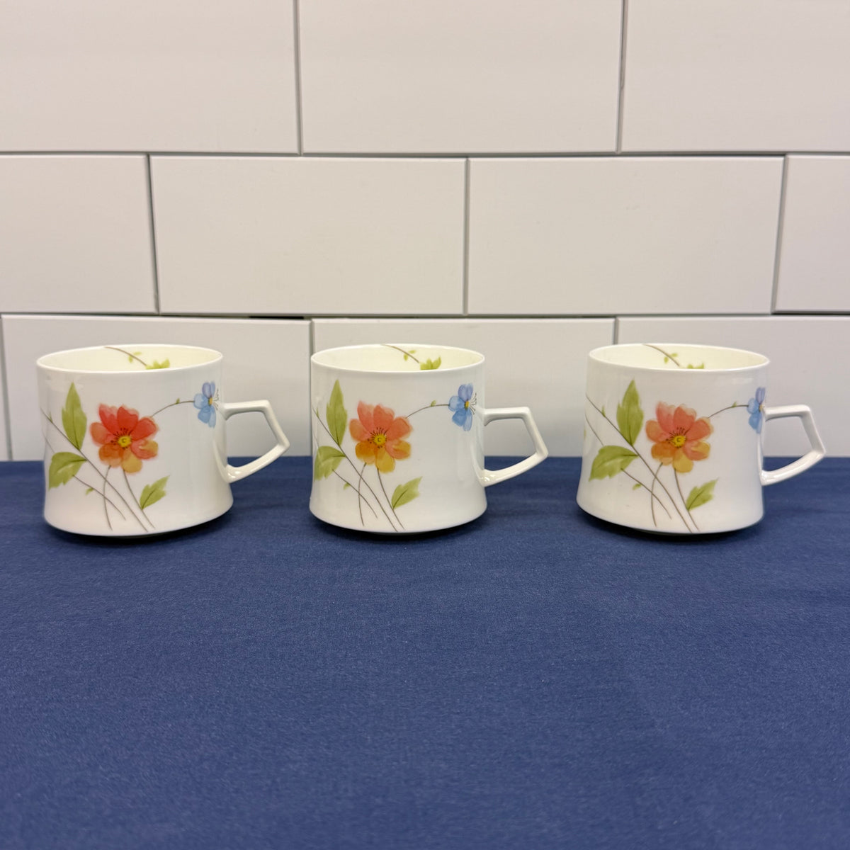 Mikasa Just Flowers Cup & Saucer Set 1980s Service for 6