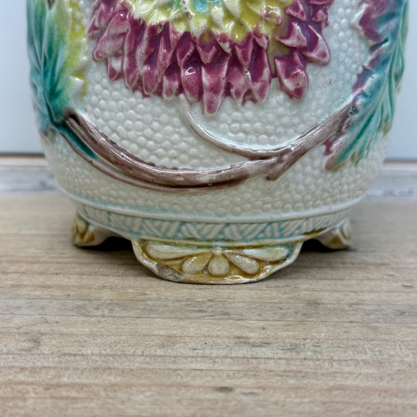 Antique Majolica Floral Jardinière Planter 1930s