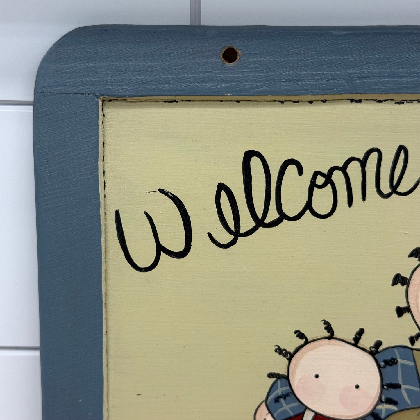 Folk Art Dolls Hand Painted Reversible Chalkboard Sign Signed