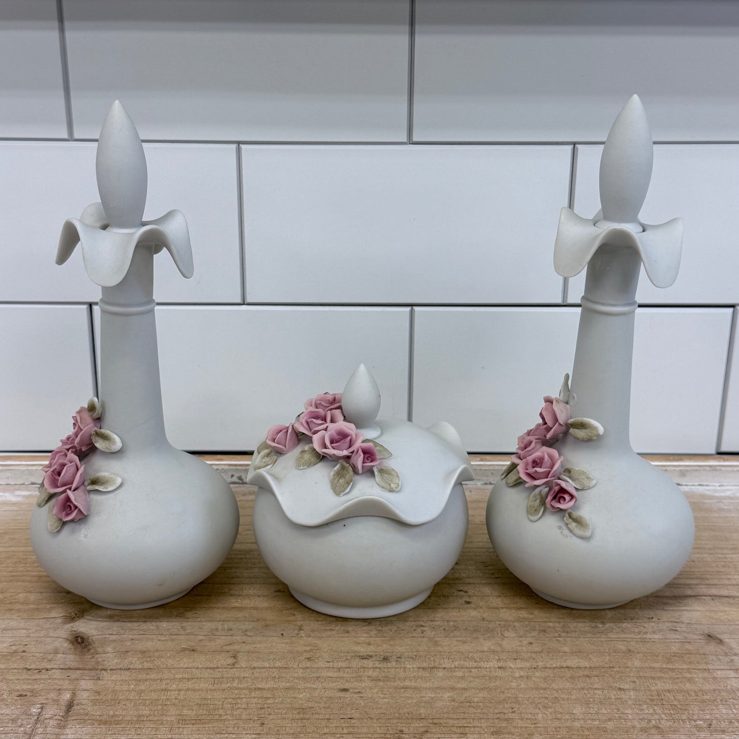 Arnart Bisque Porcelain Rose Vanity Set of 4