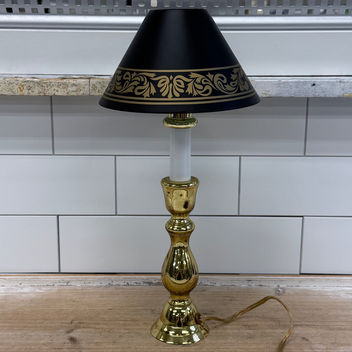Hampton Brass Table Lamp Black Tole Shade 1990s