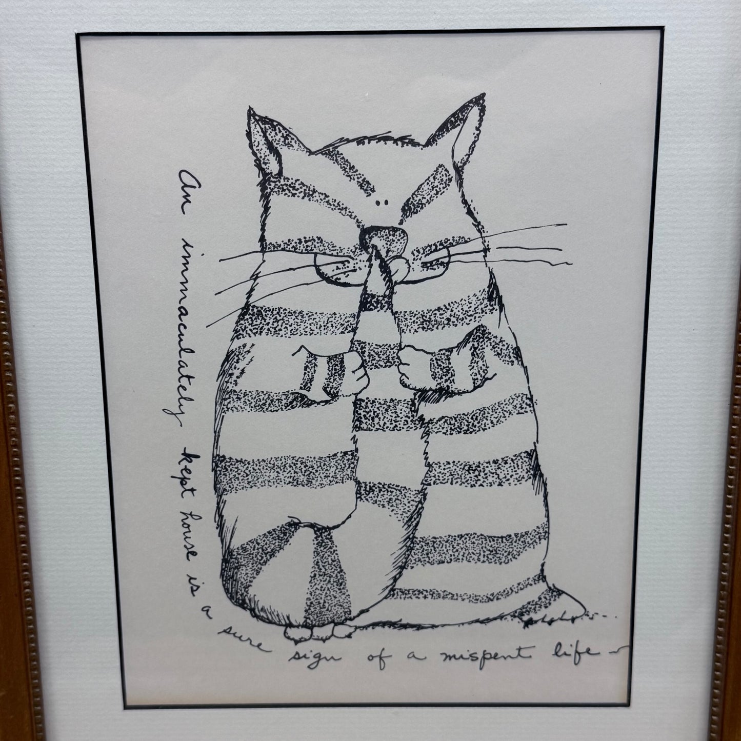 Original Cat Ink Drawing Humorous Quote Folk Art