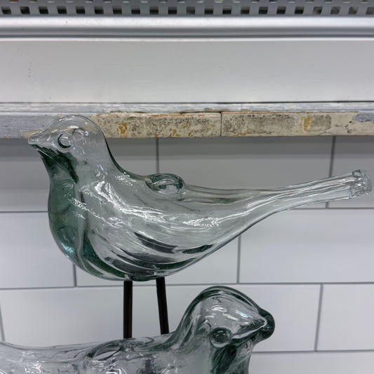 Mexican Hand Blown Glass Bird Bud Vase Sculpture on Stand