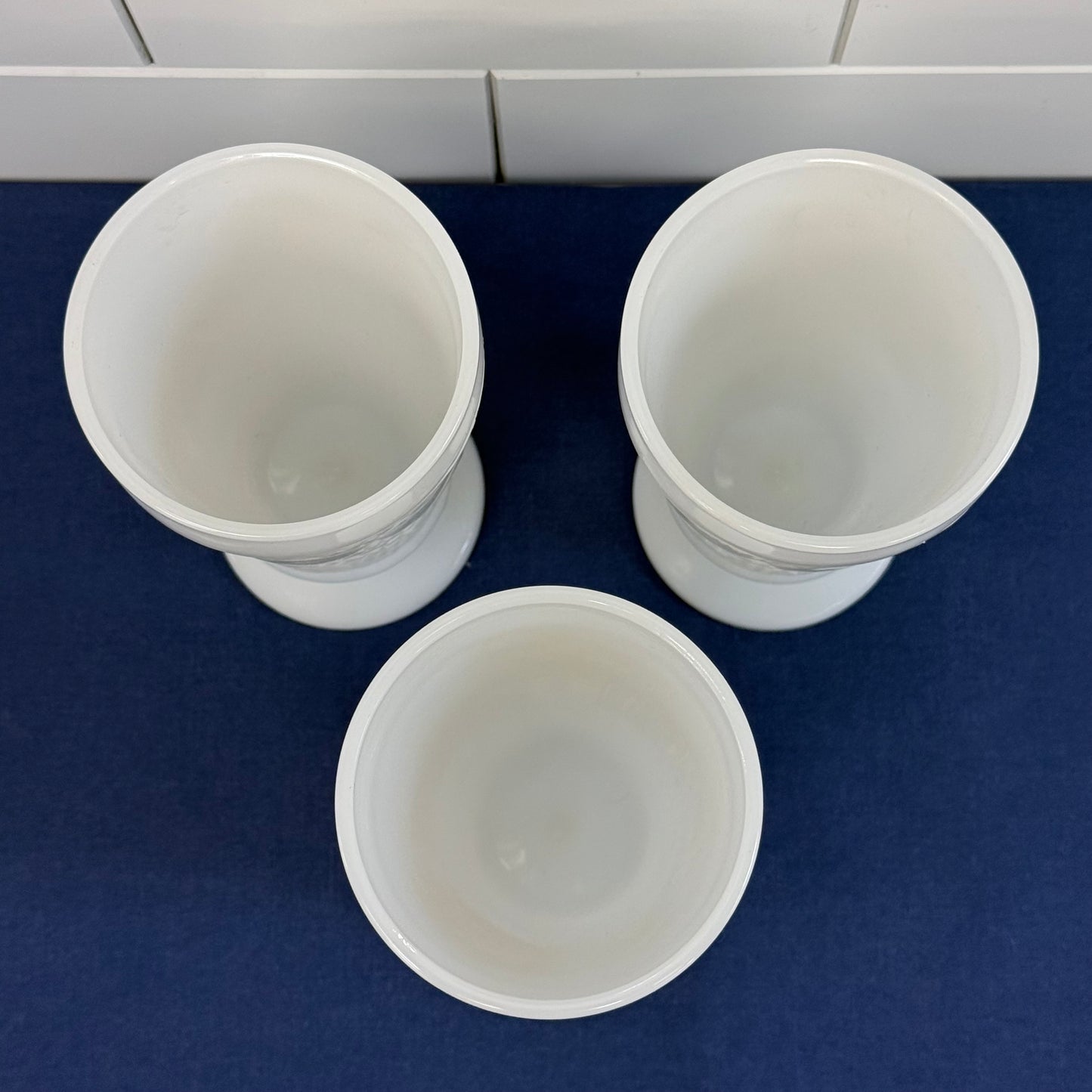 Hazel-Atlas Milk Glass Pedestal Goblets Set of 3 Vintage 1960s
