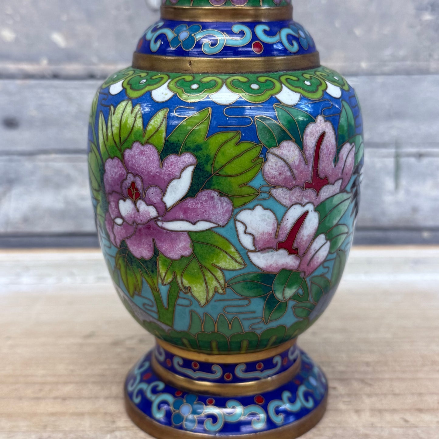 Chinese Lotus & Crane Cloisonné Vase