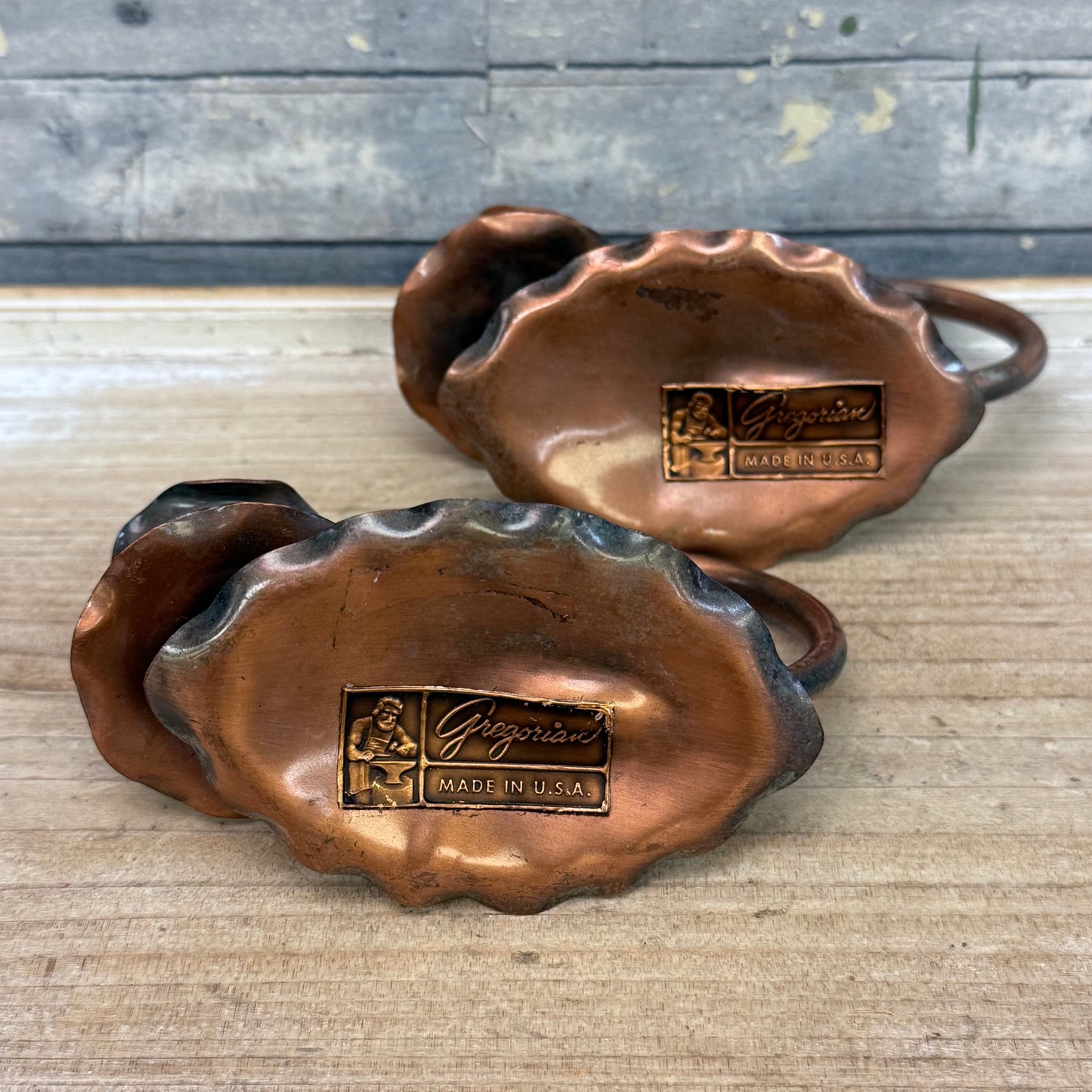 Gregorian Copper Arts & Crafts Candlestick Holders, Set of 2