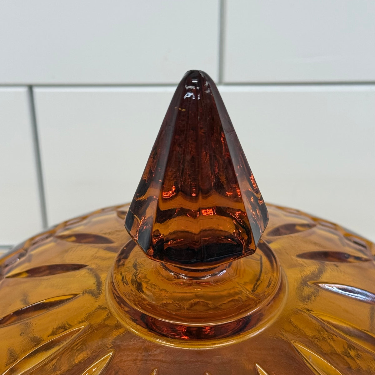 Indiana Glass Princess Amber Covered Candy Dish 1960s