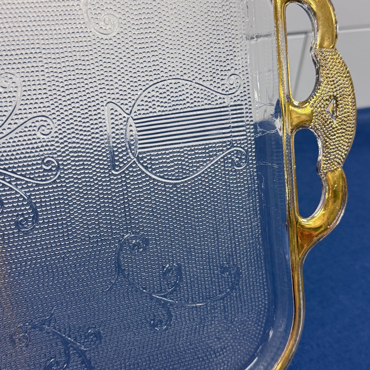 Jeannette Harp Lyre Serving Tray Gold-Trimmed Glass 1950s